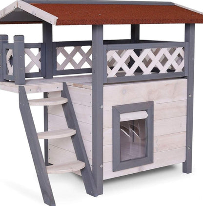 Kattenren - Kattenhuis - Kattenverblijf buiten - Grijs - Kattenhuis voor buiten - Kattenhuisje buiten - Kattenhok buiten