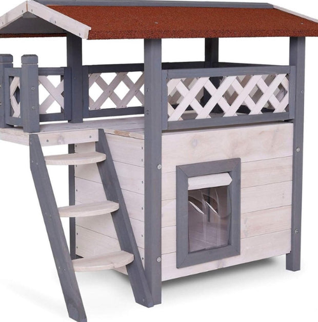 Kattenren - Kattenhuis - Kattenverblijf buiten - Grijs - Kattenhuis voor buiten - Kattenhuisje buiten - Kattenhok buiten