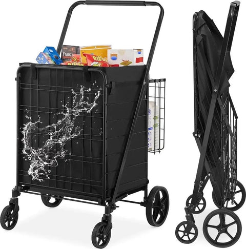 Tumex - Shopping Trolley - Foldable Shopping Cart - Waterproof Lining - 150.5kg Capacity - 360° Swivel Wheels - Extra Rear Basket