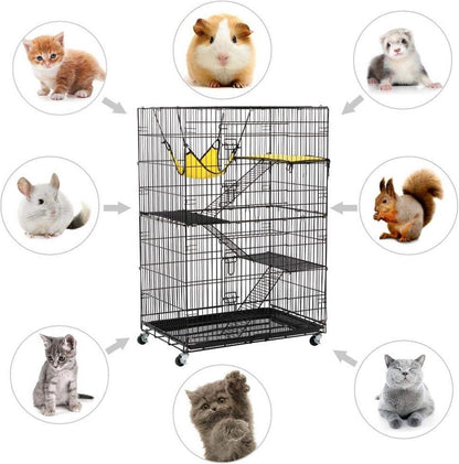 4-tier pet cage with wheels - large cage - height 123 cm - 2 doors - Black