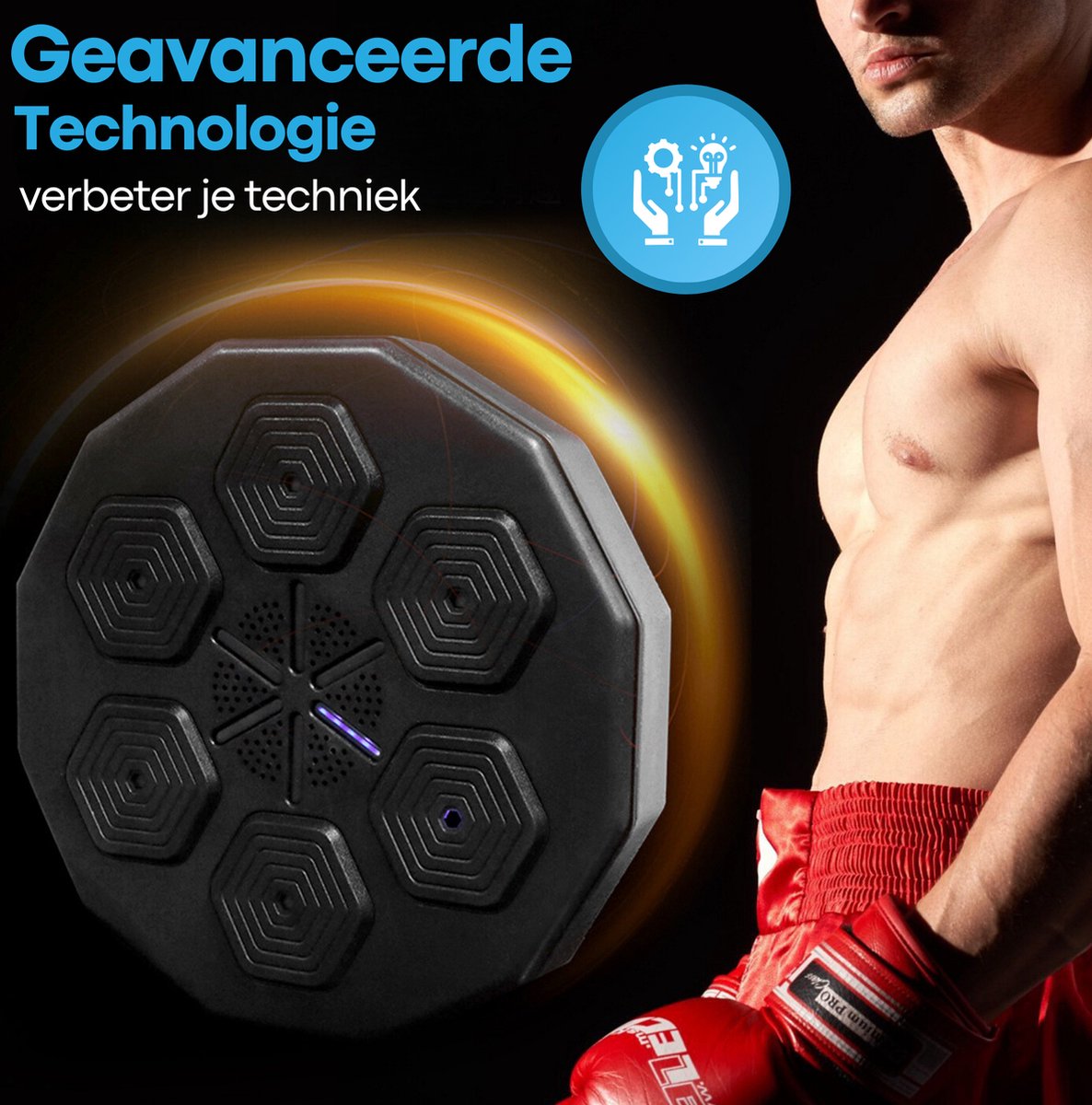 Boxing machine with music &amp; Bluetooth Including children's gloves - Punching bag - Boxing machine - Wall mounting - Black