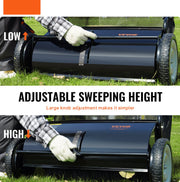 Grasmaaier - Handmatige Tuinveger - 66 cm Werkbreedte - 198L Opvangzak - Verstelbare Borstelhoogte - Stevige Stalen Constructie - Geschikt voor Gazon - Oprit en Tuin