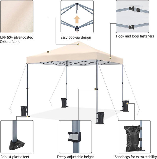 Pop-up tuinpaviljoen - 3x3m - met UV-bescherming en verstelbare hoogte - Waterdicht - Gemakkelijk te verplaatsen - Beige