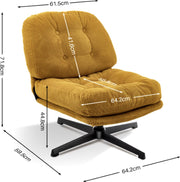 J&R Corduroy loungestoel - Stoel - Relax stoel - Draaibare stoel - Dikke kussens - Met hocker - Geel