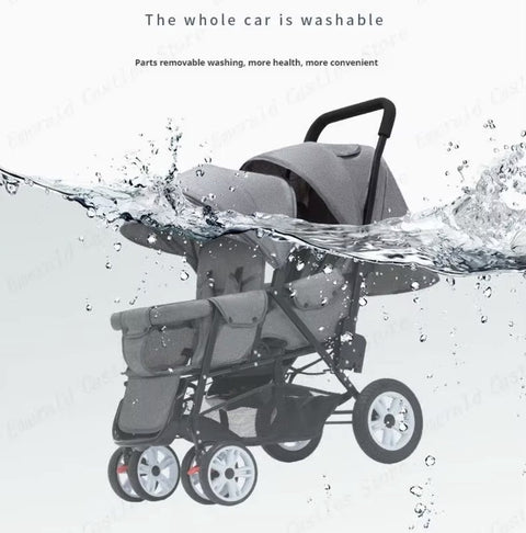 Duo stroller - Duo buggy - Twin stroller - Double stroller - Foldable - With rain cover - Black