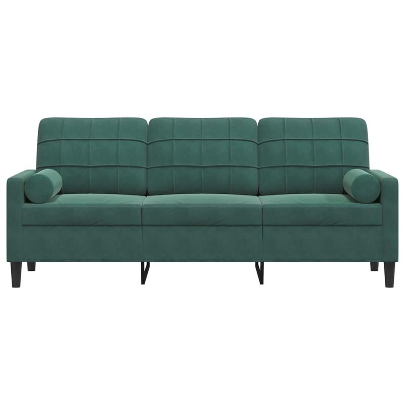 3-zits bank – sofa – zitbank – meubel – loungesofa – donker groen fluweel – 180 cm breed – hardhouten frame – brandwerend – decoratieve kussens – comfortabel