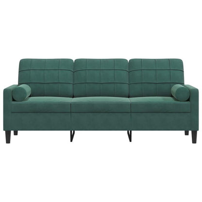 3-zits bank – sofa – zitbank – meubel – loungesofa – donker groen fluweel – 180 cm breed – hardhouten frame – brandwerend – decoratieve kussens – comfortabel
