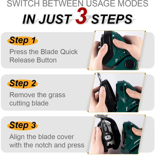 Heggenschaar - Heggentrimmer - Snoeischaar - Elektrische Heggenschaar - Accu Heggenschaar - 2 in 1 - Struikschaarblad - Grasschaarblad - Verwisselbare Messen - Tuingereedschap - Krachtig - Langdurige Accu - 2 Accu's - Accu Oplader