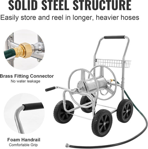Slanghaspelwagen - Stevige Stalen Constructie - Grote Capaciteit - Een Weerbestendige Coating En Messing Fittingen - Met Antisliphandgreep Waardoor En Vier PU Wielen - Voor Bewateren Van Planten - Geen Slang