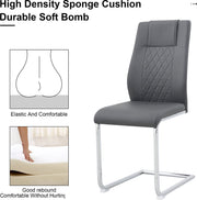 Eetkamerstoel Set van 4 - Grijs - Met Ruitpatroon op de Rugleuning - Verchroomd Metalen Frame - Belastbaar tot 150 kg - Kunstlederen Bekleding