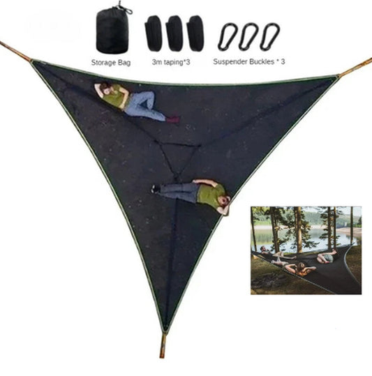 Hangmat - Outdoor Driehoek Hangmat - Robuust - Duurzaam Canvas - 4x4m'- Zwart - Tot 2-3 Personen - Weersbestendig