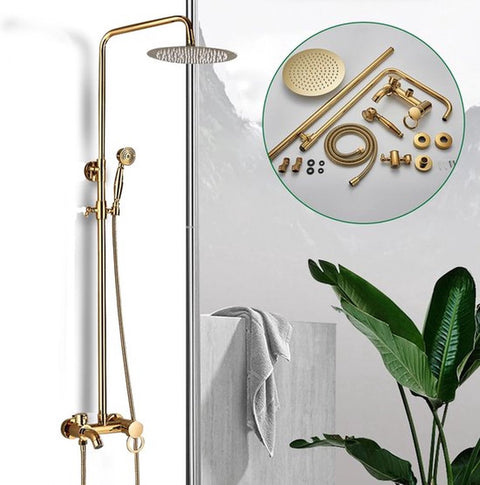 Doucheset Goud - Regendouche - Met Thermosstaat - Douchekop - Douchestang - Douche Set - Doucheset Met Thermostaatkraan