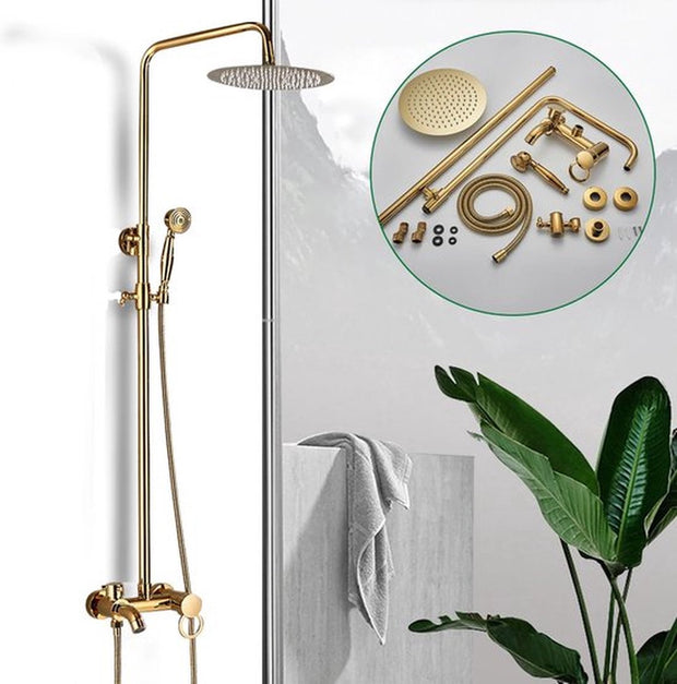 Doucheset Goud - Regendouche - Met Thermosstaat - Douchekop - Douchestang - Douche Set - Doucheset Met Thermostaatkraan