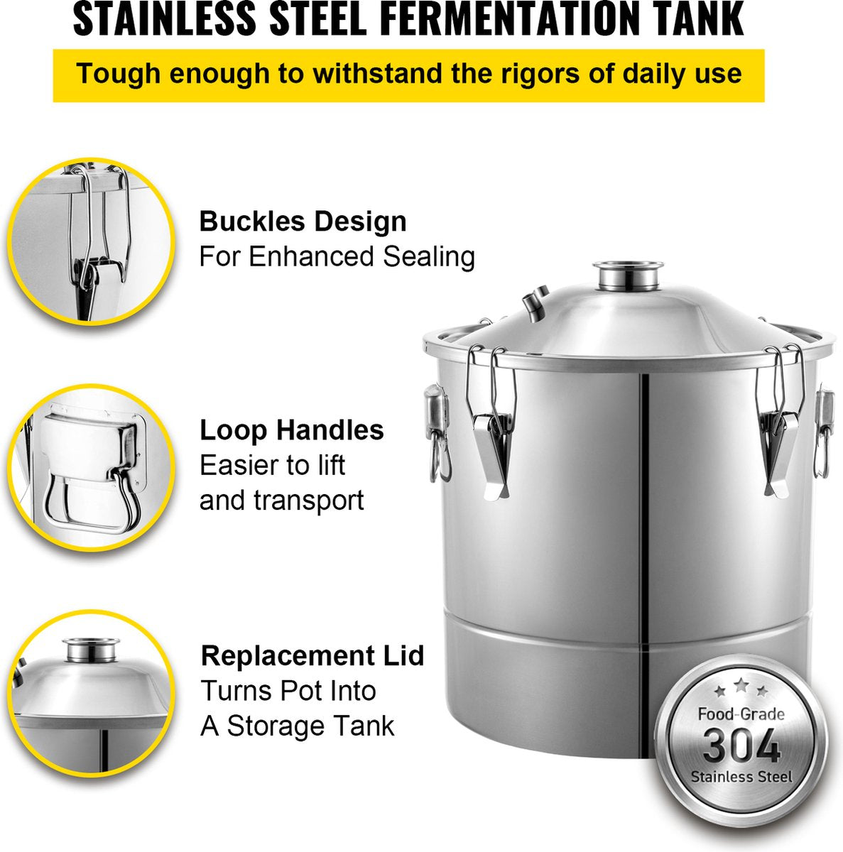 Alcoholstoker - 50L - Moonshine Still Stoker - Fermentatietank 35x 35cm - Multifunctionele water-alcoholstoker - voor whisky, cognac, fruitbrandewijn - Zilver