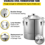 Alcoholstoker - 50L - Moonshine Still Stoker - Fermentatietank 35x 35cm - Multifunctionele water-alcoholstoker - voor whisky, cognac, fruitbrandewijn - Zilver