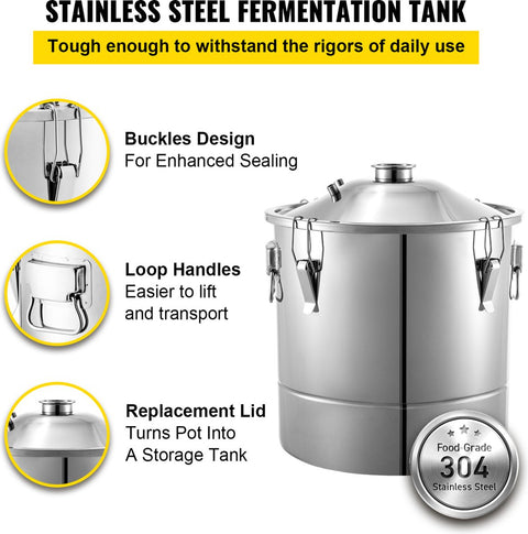 Alcoholstoker - 50L - Moonshine Still Stoker - Fermentatietank 35x 35cm - Multifunctionele water-alcoholstoker - voor whisky, cognac, fruitbrandewijn - Zilver