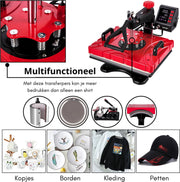 Transfer Press - Printing Machine - Heat Press - Printing Press - Heat Press Machine - Sublimation Printer - 38 x 30 CM - 360° Rotation - 1000W - Sublimation Machine - Red