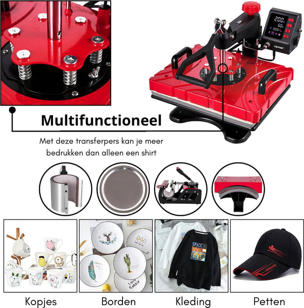 Transfer Press - Printing Machine - Heat Press - Printing Press - Heat Press Machine - Sublimation Printer - 38 x 30 CM - 360° Rotation - 1000W - Sublimation Machine - Red