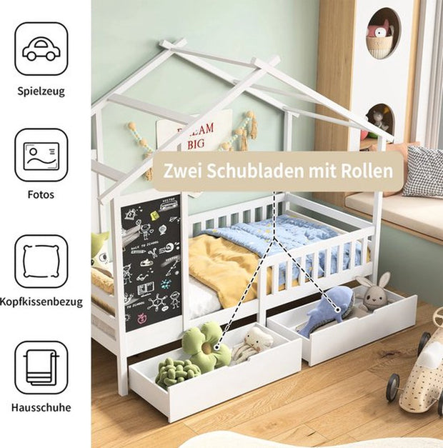 Kinderhuisbed - 90x200cm - Wit - Voor Kinderen - Speelhuis Binnen - Eenpersoonsbed - Kinderbed