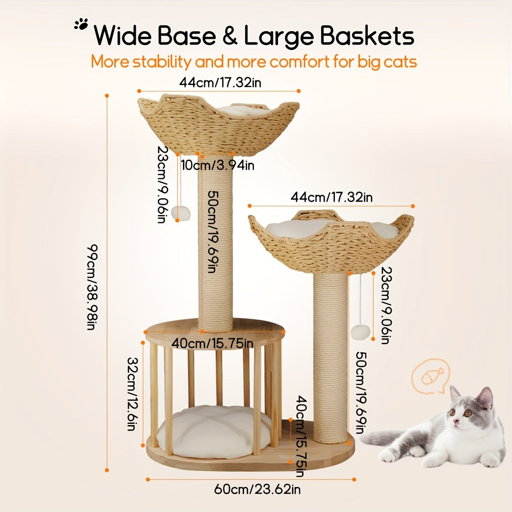 Kattenkrabpaal – Kattenboom – Krabpaal – Kattenmeubel – Klimpaal – 60x40x99 cm – Houten 3 Laags – Stabiel Antikantel Ontwerp