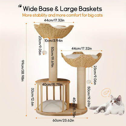 Kattenkrabpaal – Kattenboom – Krabpaal – Kattenmeubel – Klimpaal – 60x40x99 cm – Houten 3 Laags – Stabiel Antikantel Ontwerp