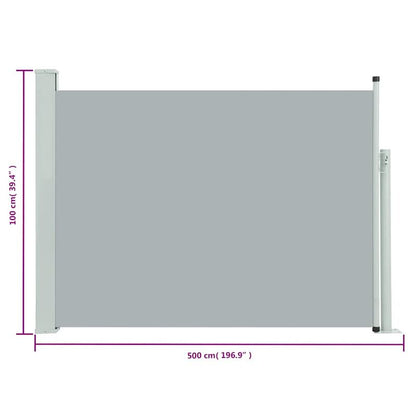 Zijluifel – Zijscherm – Uittrekbare Luifel – Buitenluifel – Zonnescherm – Verstelbaar Uittrekbaar – Weerbestendig Polyester – 100 x 500 cm Grijs