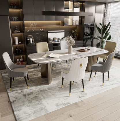Dining Room Chairs - Dining Table Chairs - PU Leather - 2 Pieces - Golden Lion Pull Ring - Cream White