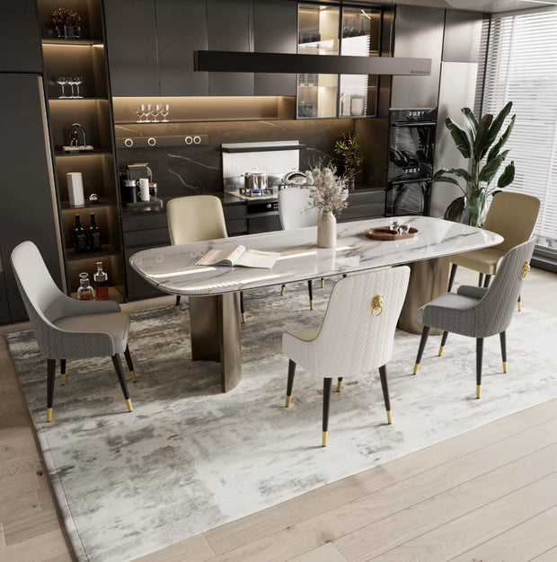 Dining Room Chairs - Dining Table Chairs - PU Leather - 2 Pieces - Golden Lion Pull Ring - Cream White