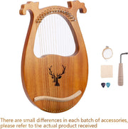 kleine Harp - lyre harp - lier instrument - 16-snarig met stemsleutel en Snaarpickup - 26x39cm