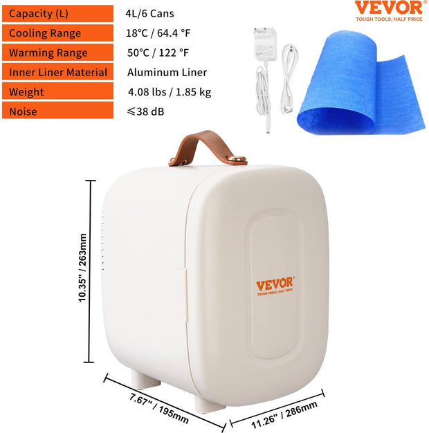 Minikoelkast - Koelen en Verwarmen - 4L - Met Wateropvangbak - <38dB - 286 x 195 x 263 mm - Geschikt voor Voedsel - Drinken - Moedermelk - Cosmetica - Medicijnen - Wit
