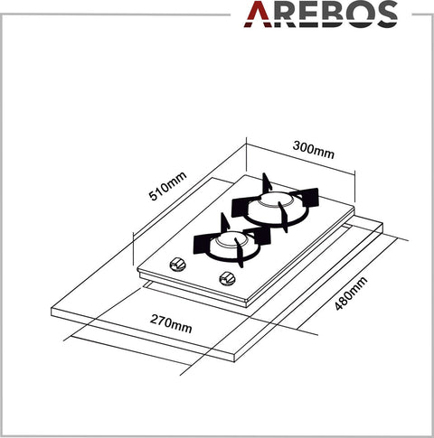Gaskookplaat 2 Pits - Glaskeramisch - Incl. Pannenrek & Ontstekings Zekering - Autarkic -  Geschikt voor aardgas of propaangas - Gasfornuis Gaskookplaat