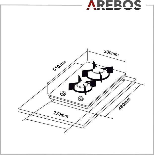 Gaskookplaat 2 Pits - Glaskeramisch - Incl. Pannenrek & Ontstekings Zekering - Autarkic -  Geschikt voor aardgas of propaangas - Gasfornuis Gaskookplaat
