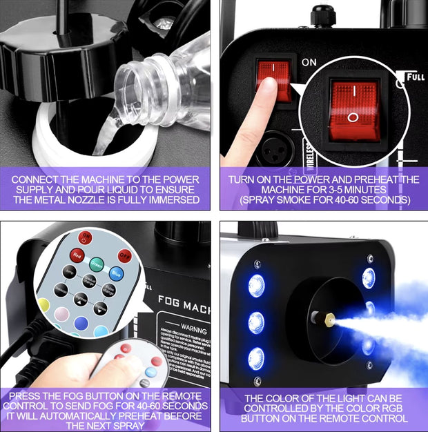 Rookmachine met verlichting - Ledverlichting - 6 Kleuren - 1200W - Mist machine - Bruiloft - Halloween - Feest