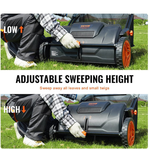 Gazonveger - Bladverzamelaar - Kunstgras borstelmachine - Duwmodel - Tuinruimer - Gazonveger Kunstgras - 53 cm Werkbreedte - 100 Liter Opvangbak - Zwart