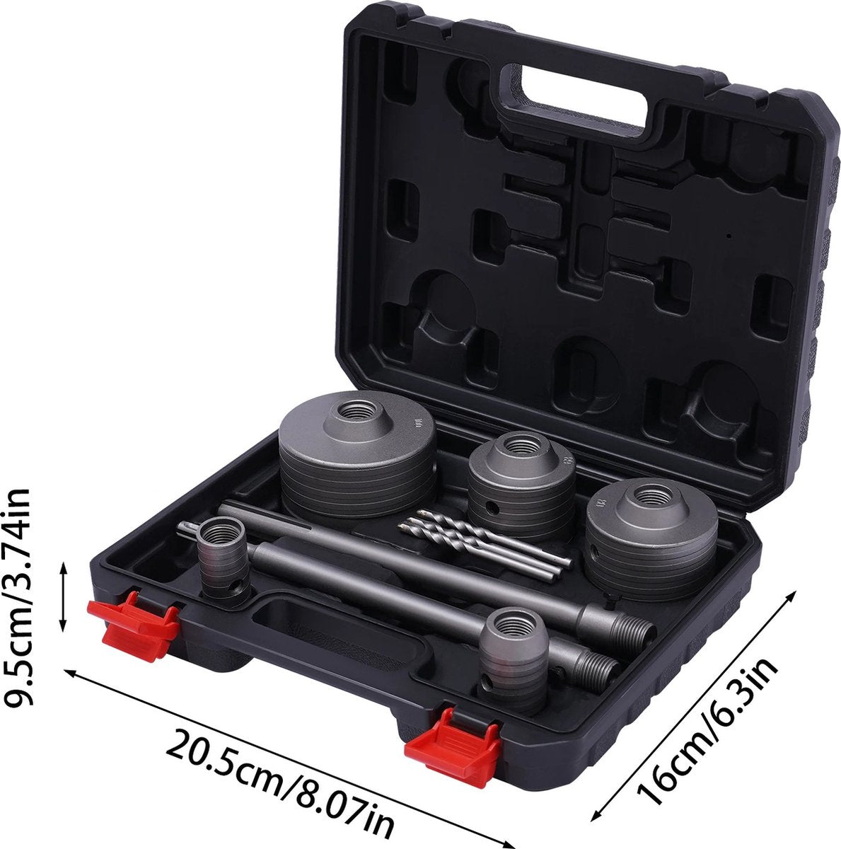 Betonborenset Pro7 - Professionele Beton Boren - 9 Delig - SDS Plus en Max Adapter - Ø 30-40-65-80-100mm - Premium Staal