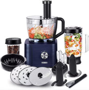 Keukenmachine - Alles in 1 keukenmachine - Multifunctionele keukenmachine - Vleesmolen - Garde - Kneder - Shredder - Sinaasappelpers - Hakselaar - Blender - 1100W - Blauw