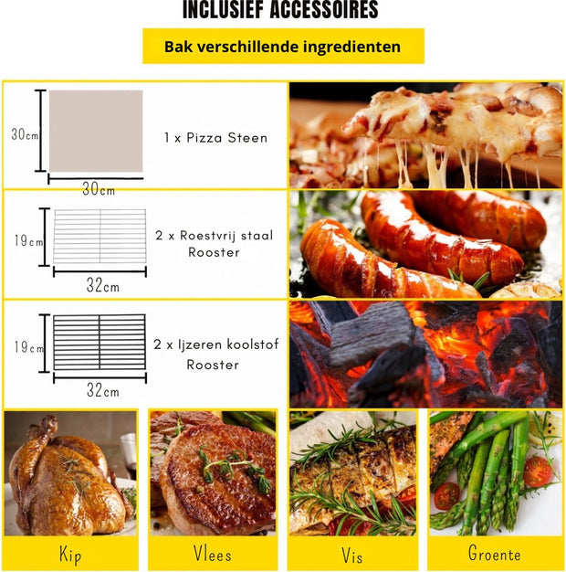 Onderweg online - Luxe BBQ - Pizza oven - 2-in-1 - Houtoven - Pizzasteen - Houtskool BBQ - 45.8x46.4x141.8 cm