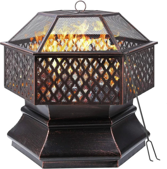 Terrashaard - Vuurkorf - Barbecue - Houtskool Barbecue - Inclusief Rooster - 6-Hoekig - Roest Kleur