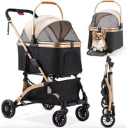 Hondenbuggy - Luxe huisdieren buggy - Buggy - Hondenwagen - Honden en katten - Opvouwbaar - Met opbergruimte - Zwart/goud