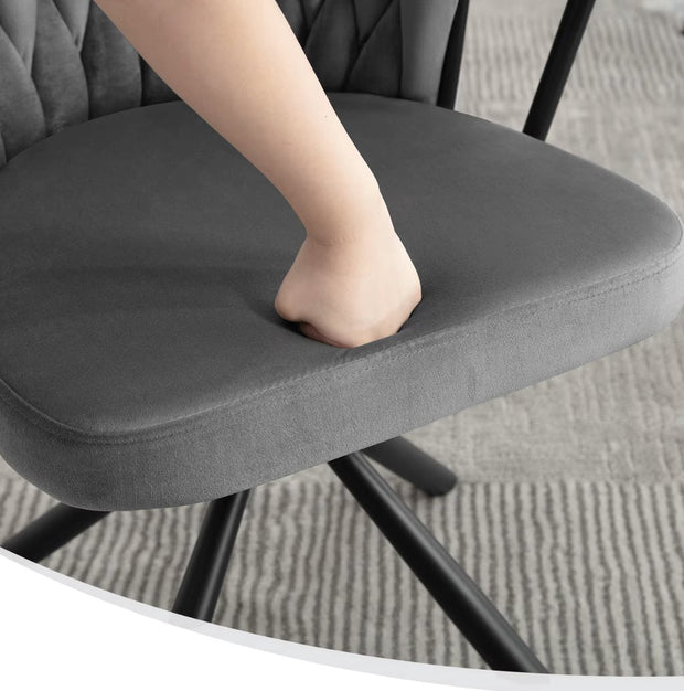 Eetkamerstoel - Set van 2 stoelen - Fluweel eetkamer stoel - Eettafel stoel - Fauteuil - Velvet - Armleuning - Draaibaar - Zwarte Poot - Grijs