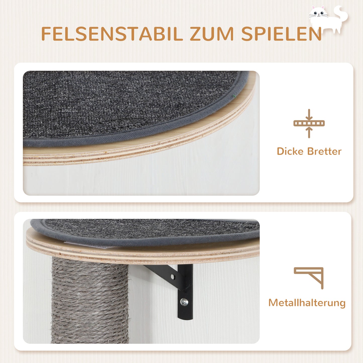 Krabpaal – Kattenkrabpaal – Kattenhuis – Kattenboom – Krabmeubel – 7-delige Klimwand Set – Inclusief Sisal Ladder & Platform – Grijs Durable