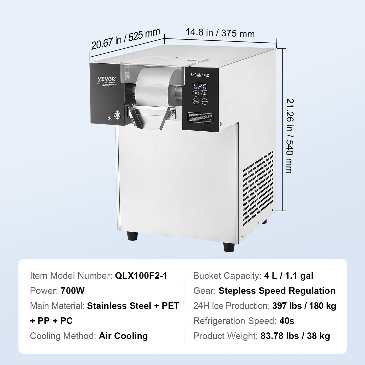 IJsmachine – IJsmaker – Snowflake IJs Machine – Softijsmachine – RVS – Hoge Capaciteit 180 kg/24u – Touchscreen Bedieningspaneel