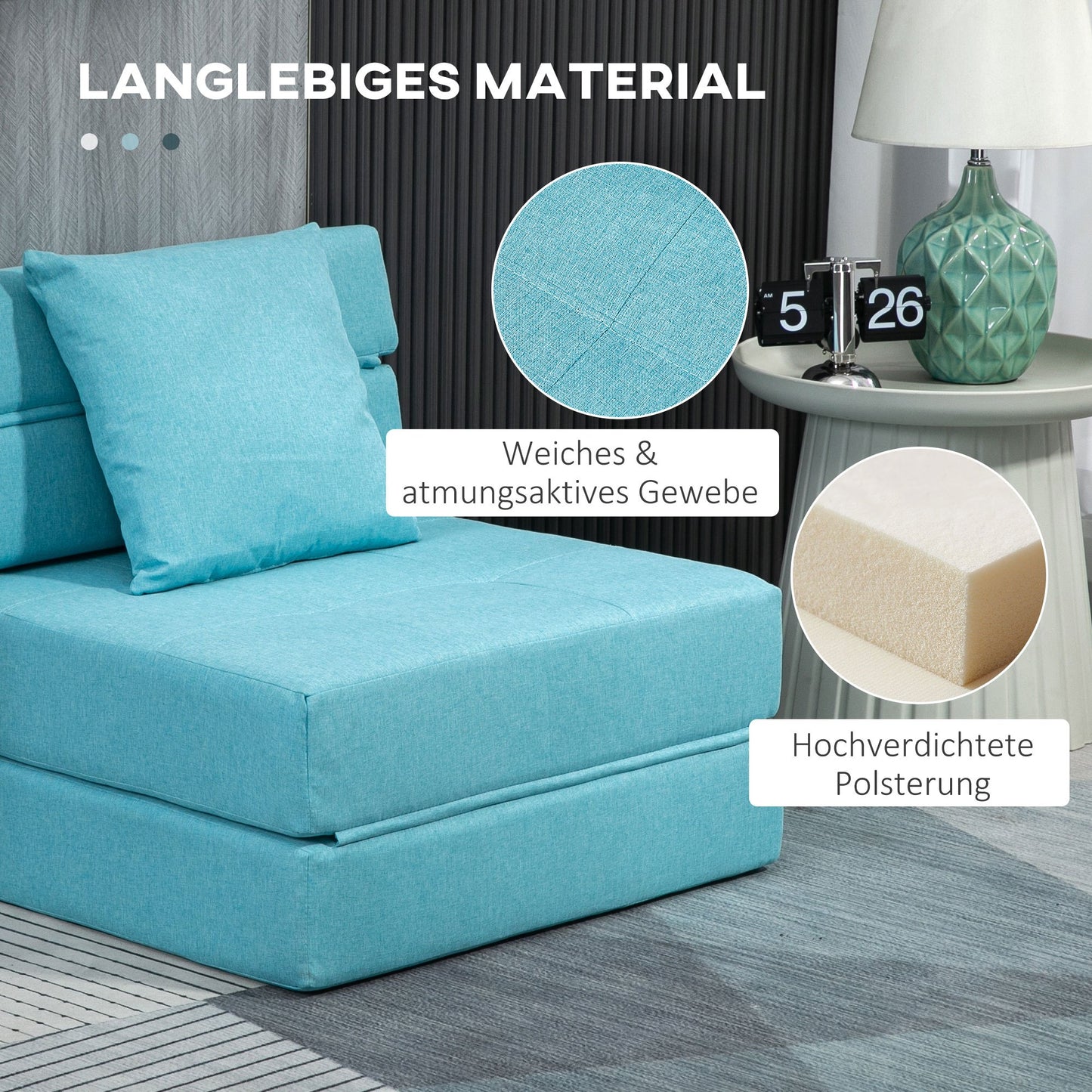 Slaapstoel – Relaxstoel – Logeerstoel – Guestbed – Opklapbed – Lichtblauw – Afneembare Wasbare Hoes – Compact Formaat 70x70x61 cm