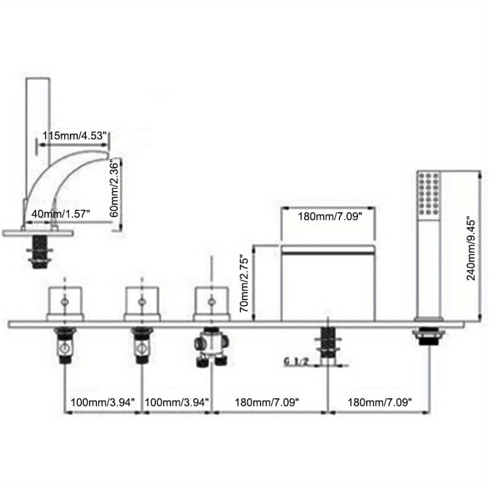 Badkraan – Badmengkraan – Thermostaatkraan – Mengkraan – Douchekraan – Waterval Uitloop – Handdouche – Messing Chroom – 5-Gats Montage