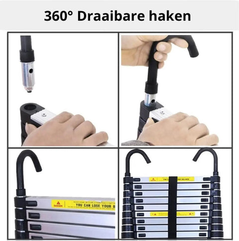 Telescopic Ladder - 6.2 Meters - Removable Hooks - Extendable Steps - Foldable - Non-slip Feet - DIY - Stairs