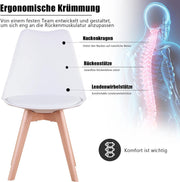 Set of 4 Nordic Medieval Dining Chairs - PU Padded Chair - Beech Wood Legs - Office Chairs for Dining Room Bedroom Balcony Restaurant