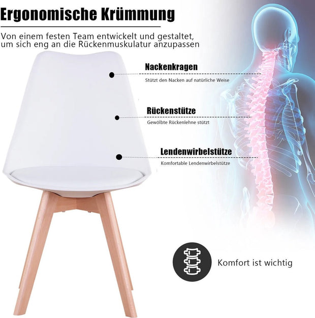 Set of 4 Nordic Medieval Dining Chairs - PU Padded Chair - Beech Wood Legs - Office Chairs for Dining Room Bedroom Balcony Restaurant