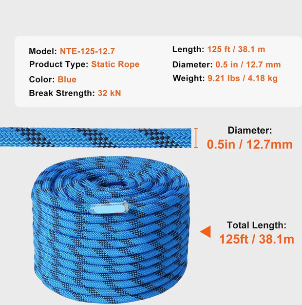 Klim touw - Outdoor rotsklimtouw - Met stalen karabijnhaken - 38 meter