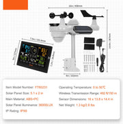 Weerstation - Draadloos - 7-in-1 Weerstation Met Buitensensor - 7,5" - Kleurendisplay - RCC Atoomklok - Wit