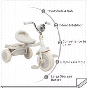 Tricycle - Children's bike - Toddler bike - PU wheels - Shock absorption - Foldable - Adjustable saddle - With light - blue